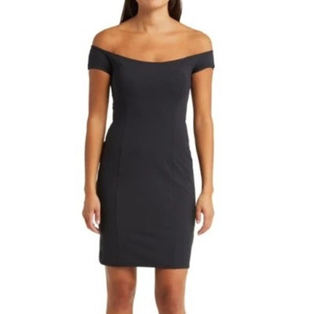 Open Edit Black Bodycon Sheath Off The Shoulder Dress Womens XS New